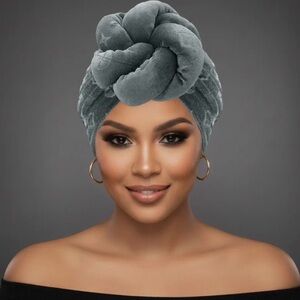 Elegant Gray Velvet Turban Headwrap
